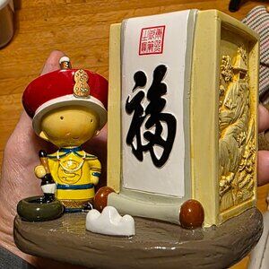 Chinese Resin Pen Holder Desk Organizer Figurine Fu Character
